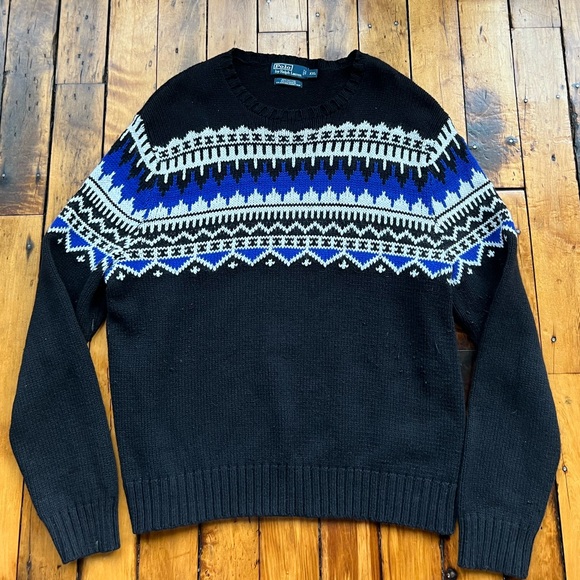 Polo Ralph Lauren Other - VTG Polo Ralph Lauren Men’s 2XL Black Cotton Cashmere Angora Fair Isle Sweater